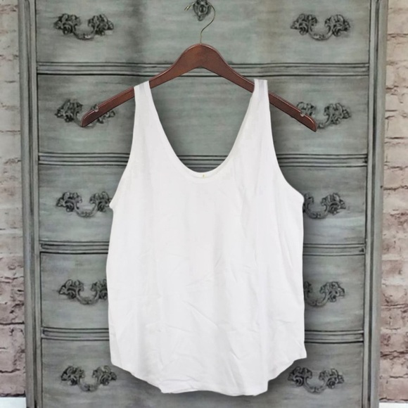 QUINCE • White Cotton Modal Double Scoop Neck Tank Tee Shirt - Picture 7 of 7